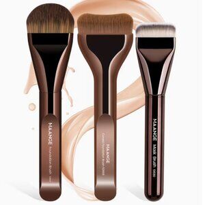 MAANGE 3-Piece Makeup Brush Set | Foundation, Thin Foundation & Kabuki | Coffee